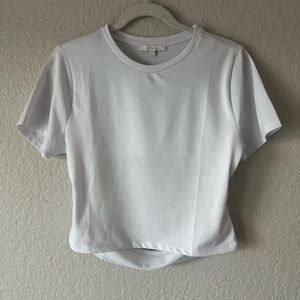 Go Fashion London White Cutout Back Top L Short Sleeve Stretchy Casual Crop Top